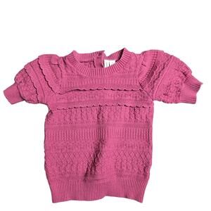 Janie & Jack Puff Sleeve Scallop Sweater in Pink Violet Size: 3